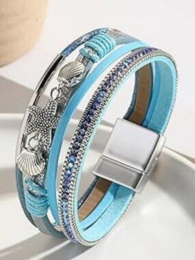 Boho Leather Starfish Shells Multi-Layer Bracelet New